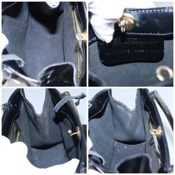 Salvatore Ferragamo Hand Bag Enamel Black Auth 107226 - Picture 15 of 16